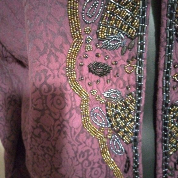 Chicos Womens Evening Jacket Purple Hook & Eye Beaded Scoop Lace Fancy L/2 - Picture 4 of 10